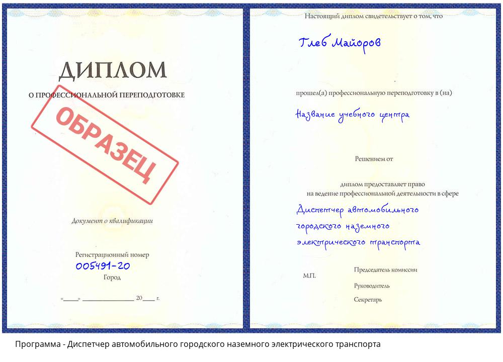 Диспетчер автомобильного городского наземного электрического транспорта Новоуральск