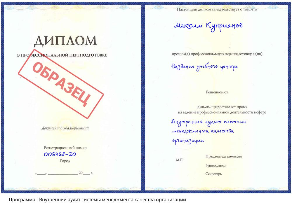 Внутренний аудит системы менеджмента качества организации Новоуральск