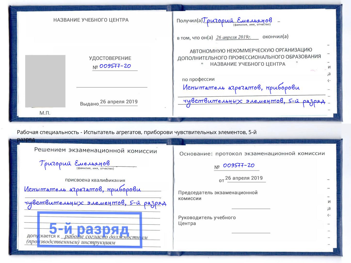 корочка 5-й разряд Испытатель агрегатов, приборови чувствительных элементов Новоуральск