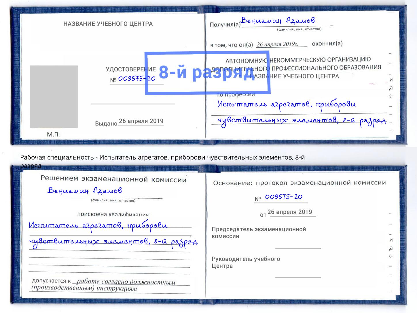 корочка 8-й разряд Испытатель агрегатов, приборови чувствительных элементов Новоуральск